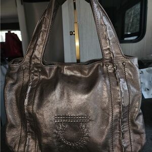 Salvatore Ferragamo Metallic Bronze Shoulder Bag * AUTHENTIC *